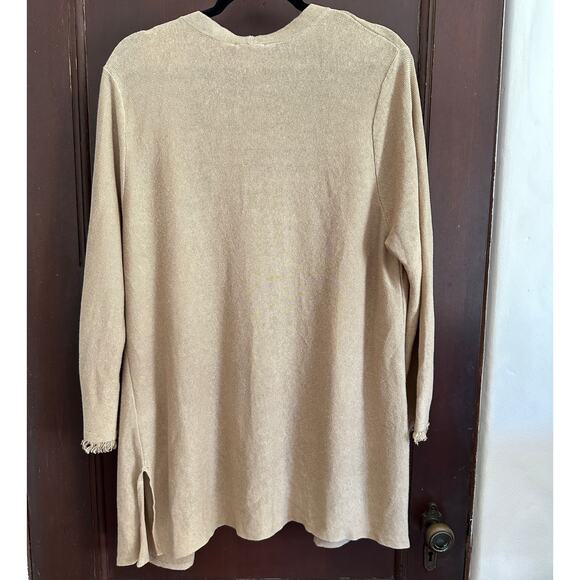 J. JILL | Camel Tan Linen Blend Open Front Raw Cuff Cardigan Sweater | Large - Picture 6 of 7